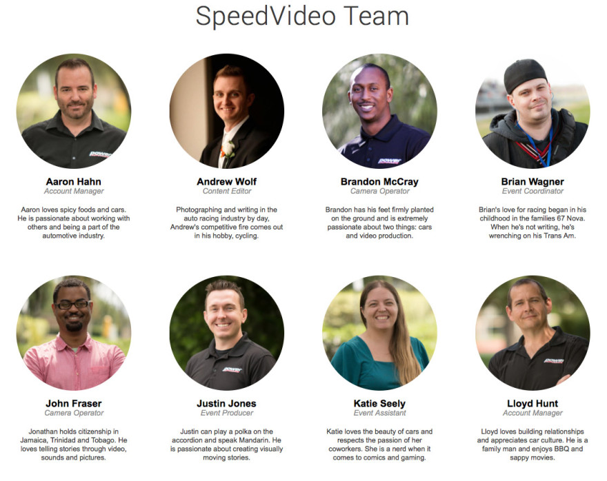 A brand new about page with an integrated contact form and SpeedVideo team bios.